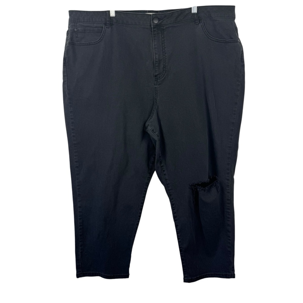 ELOQUII Washed Black‎ Straight Jeans Stretch Distressed Busted Knee Plus Size 24